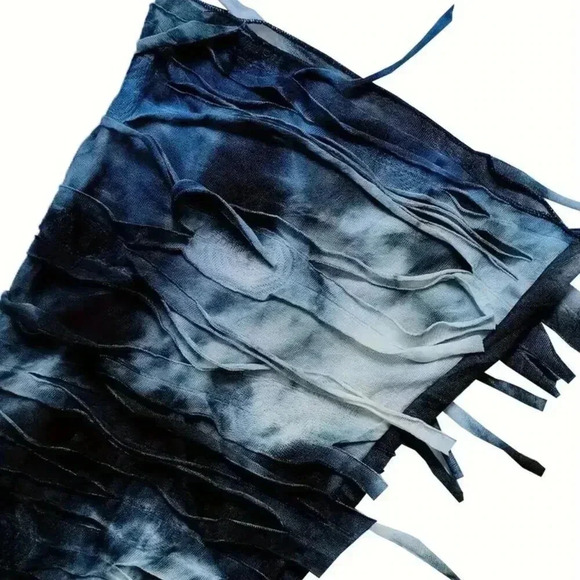 Tassel Mesh Tie Dye Flare Leg Pants (Color: Black/Multicolor) - Picture 4 of 5